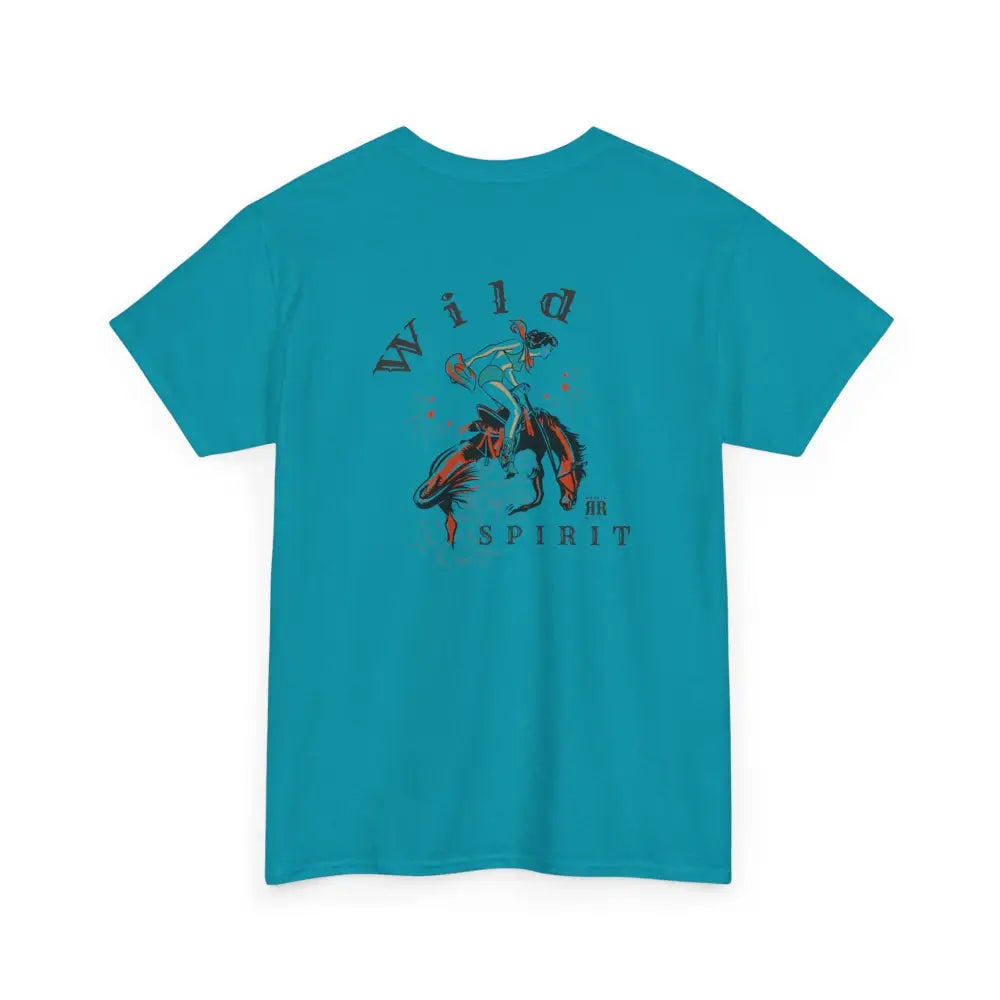 ’Wild Spirit’ - Double R Western’s ™ - Heavy Cotton Tee - Back Graphic Design - Tropical Blue / S - T-Shirt