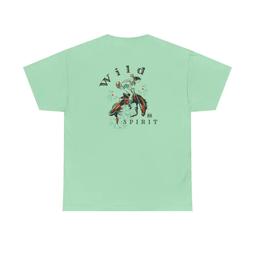 ’Wild Spirit’ - Double R Western’s ™ - Heavy Cotton Tee - Back Graphic Design - Mint Green / S - T-Shirt