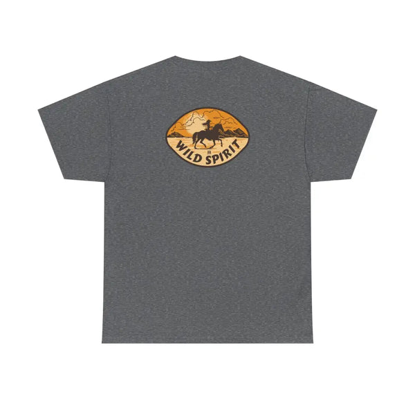 ’Wild Spirit’ Double R Western’s Heavy Cotton Tee Back Graphic Design Graphite Heather / S T Shirt