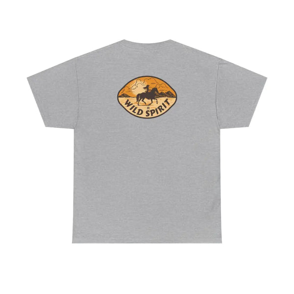 ’Wild Spirit’ Double R Western’s Heavy Cotton Tee Back Graphic Design Sport Grey / S T Shirt