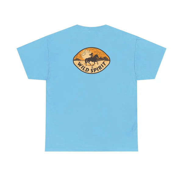 ’Wild Spirit’ Double R Western’s Heavy Cotton Tee Back Graphic Design Sky / S T Shirt