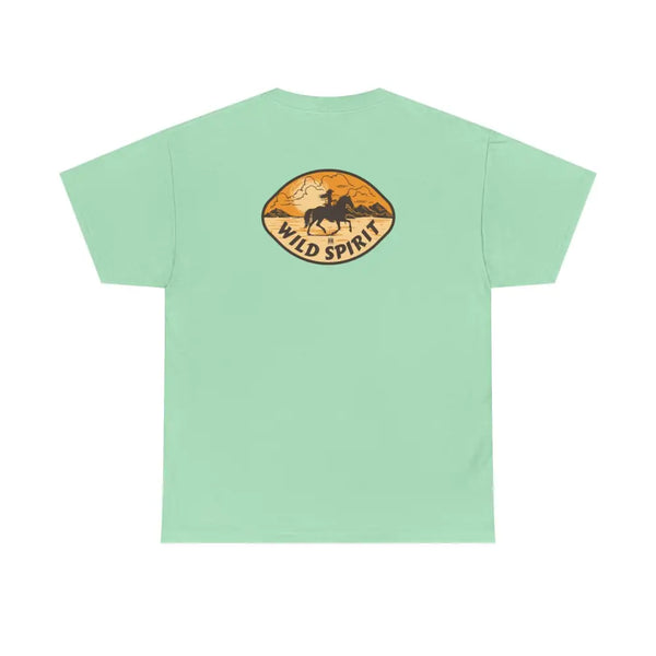 ’Wild Spirit’ Double R Western’s Heavy Cotton Tee Back Graphic Design Mint Green / S T Shirt