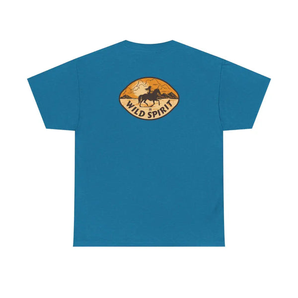 ’Wild Spirit’ Double R Western’s Heavy Cotton Tee Back Graphic Design Antique Sapphire / S T Shirt