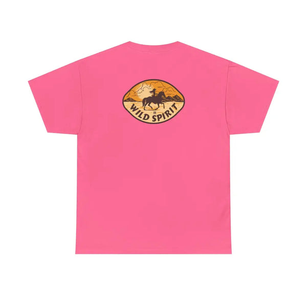 ’Wild Spirit’ Double R Western’s Heavy Cotton Tee Back Graphic Design Safety Pink / S T Shirt