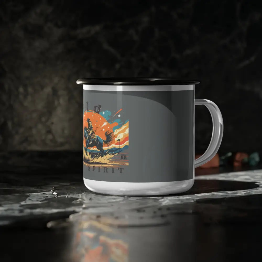 Wild Spirit Enamel Camp Cup - Perfect for Adventurous Souls - 12oz / Black Rim - Mug