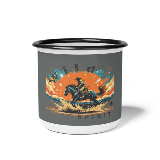 Wild Spirit Enamel Camp Cup - Perfect for Adventurous Souls - 12oz / Black Rim - Mug