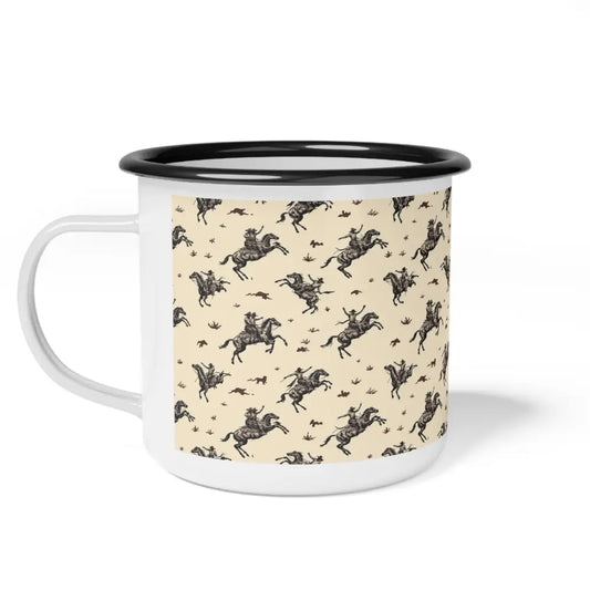 Wild West Bucking Bronco Enamel Camp Mug- Perfect for Camping & Outdoor Adventures - 12oz / Black Rim - Mug