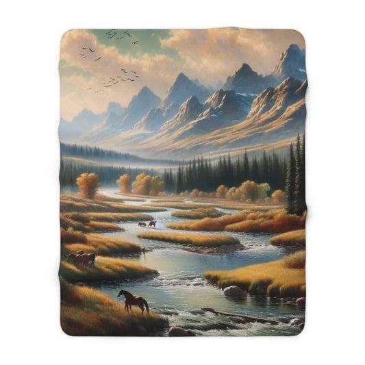Wind River Sherpa Fleece Blanket -Double R Western’s – Cozy Comfort Meets Western Serenity - 60’’ × 80’’ - Home Decor