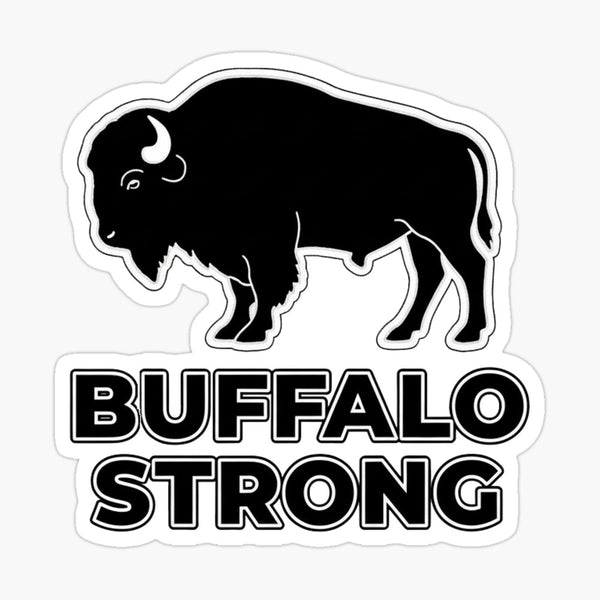 Buffalo silhouette and 'BUFFALO STRONG' text kiss-cut decal sticker