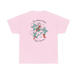’World Needs More Cowgirls’ Double R Western’s ™ Heavy Cotton Tee Back Graphic Design T Shirt