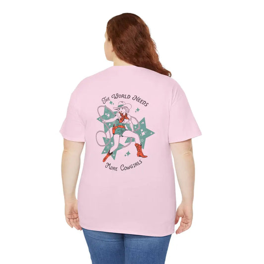 ’World Needs More Cowgirls’ - Double R Western’s ™ - Heavy Cotton Tee - Back Graphic Design - Light Pink / S - T-Shirt