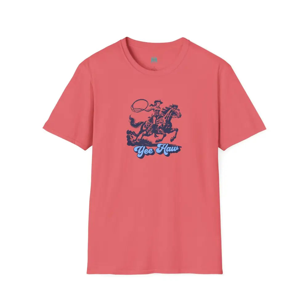 Yee-Haw Cowgirl Tee - Unisex Softstyle Tee - Coral Silk / S - T-Shirt