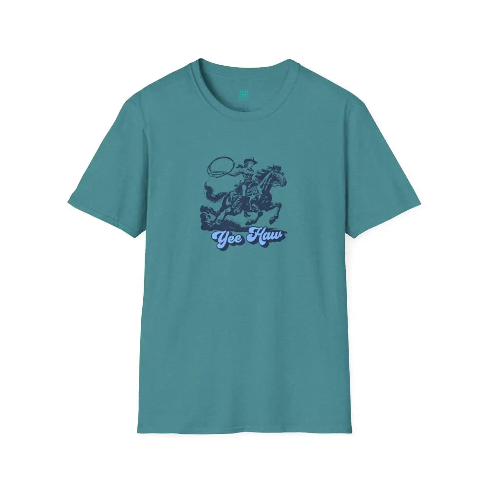 Yee-Haw Cowgirl Tee - Unisex Softstyle Tee - Heather Galapagos Blue / S - T-Shirt