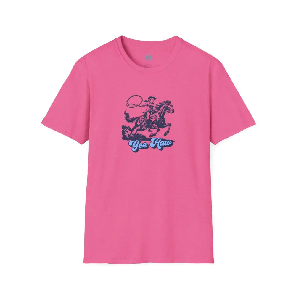 Yee-Haw Cowgirl Tee - Unisex Softstyle Tee - Heather Heliconia / S - T-Shirt