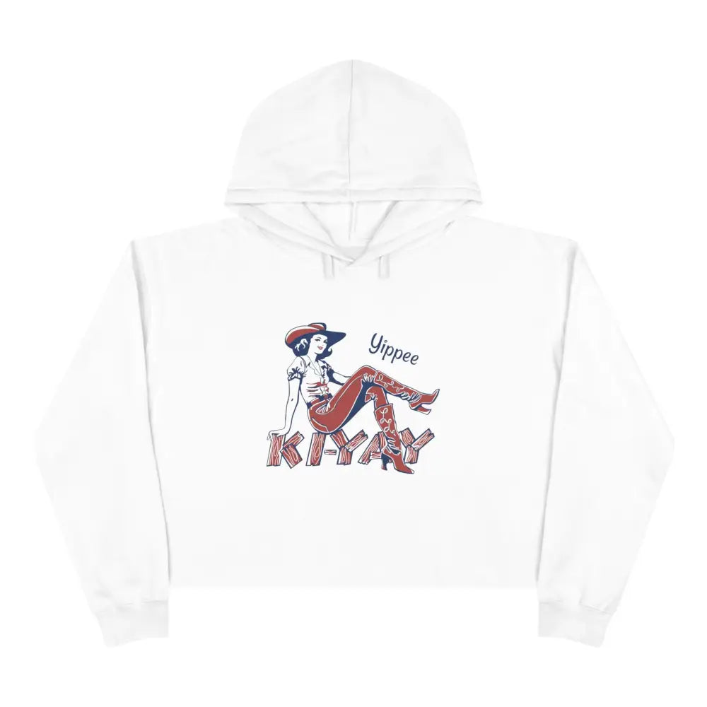 Yippee Ki-Yay Crop Hoodie - Double R Western’s Hot Off The Trail - White / XS - Hoodie