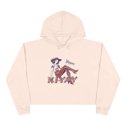 Yippee Ki-Yay Crop Hoodie - Double R Western’s Hot Off The Trail - Pale Pink / XS - Hoodie