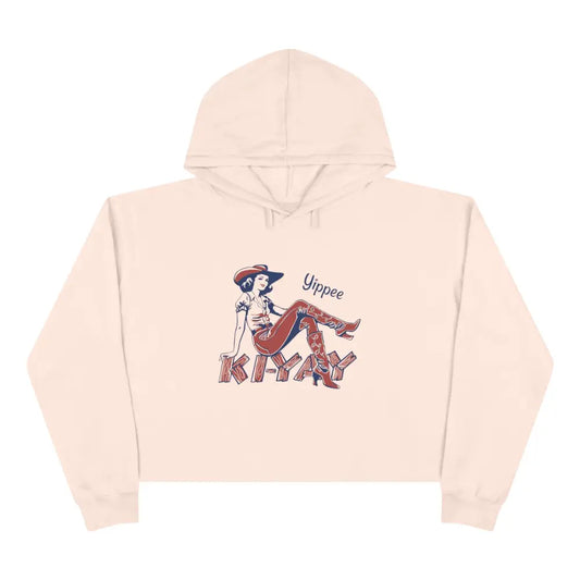 Yippee Ki-Yay Crop Hoodie - Double R Western’s Hot Off The Trail - Pale Pink / XS - Hoodie